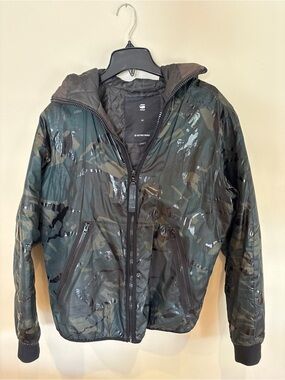 G-Star Raw Camouflage Gloss Hooded Jacket in Green and Brown